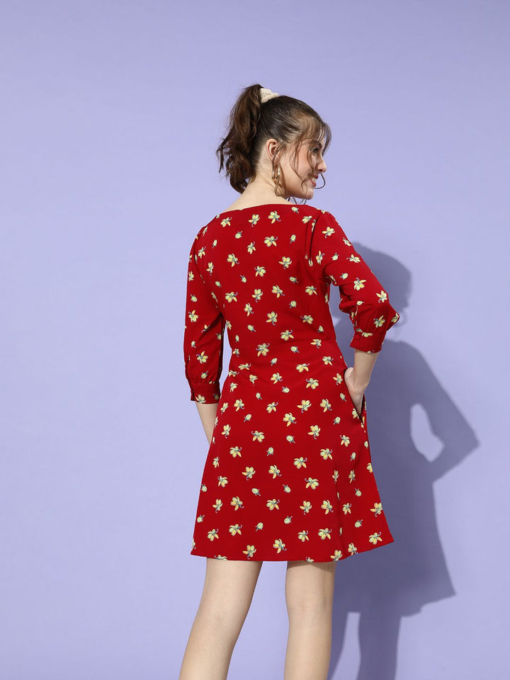 DressBerry Women Gorgeous Red Romantic Florals Dress