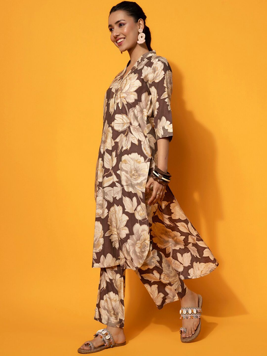 Libas Floral Printed V-Neck Tunic with Palazzo