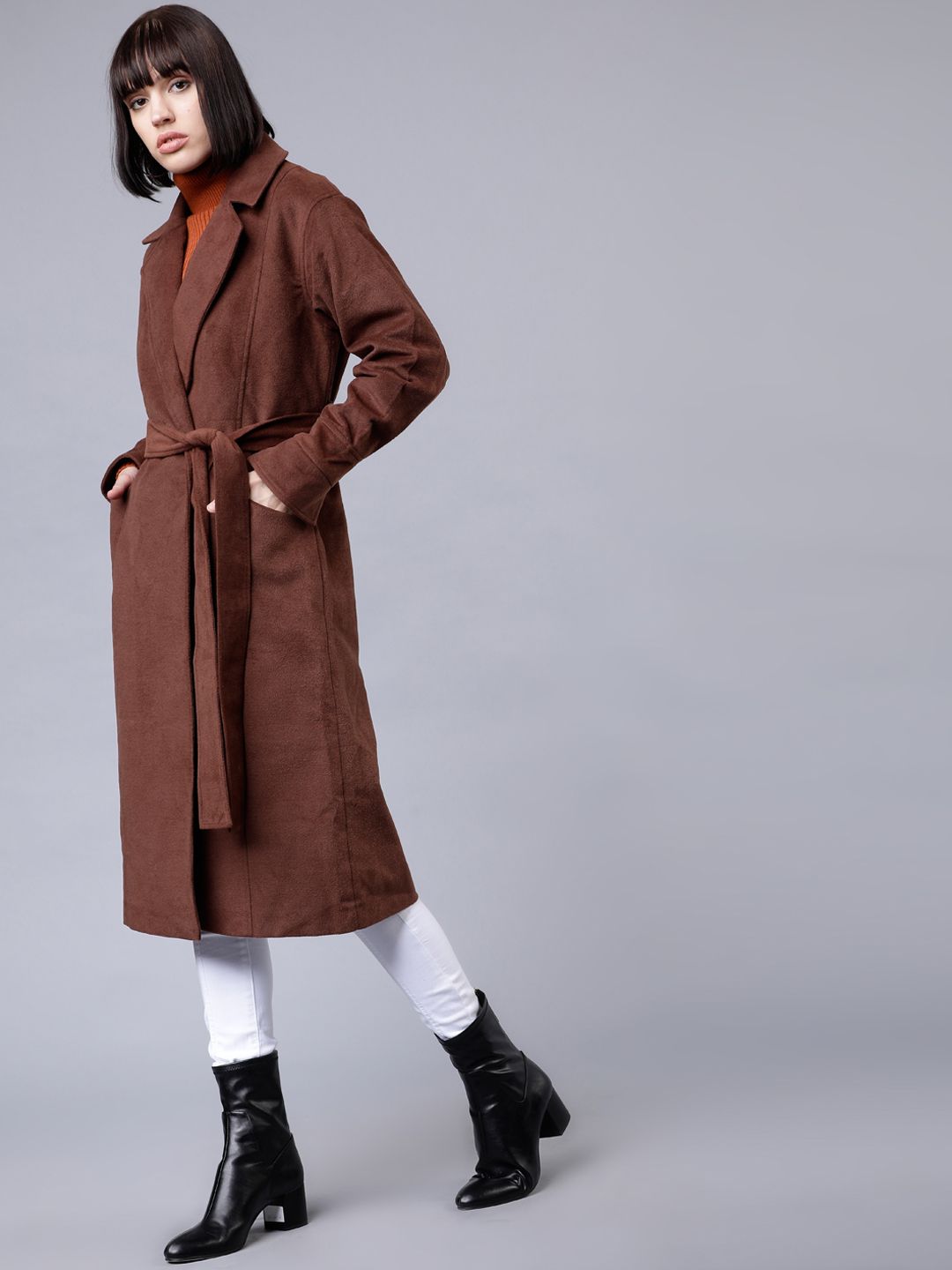 Tokyo Talkies Women Brown Long Wrap Coat