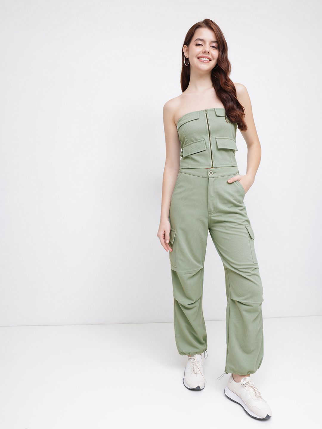 DressBerry Faux Pockets Minimalist Muse Cargo Crop Top