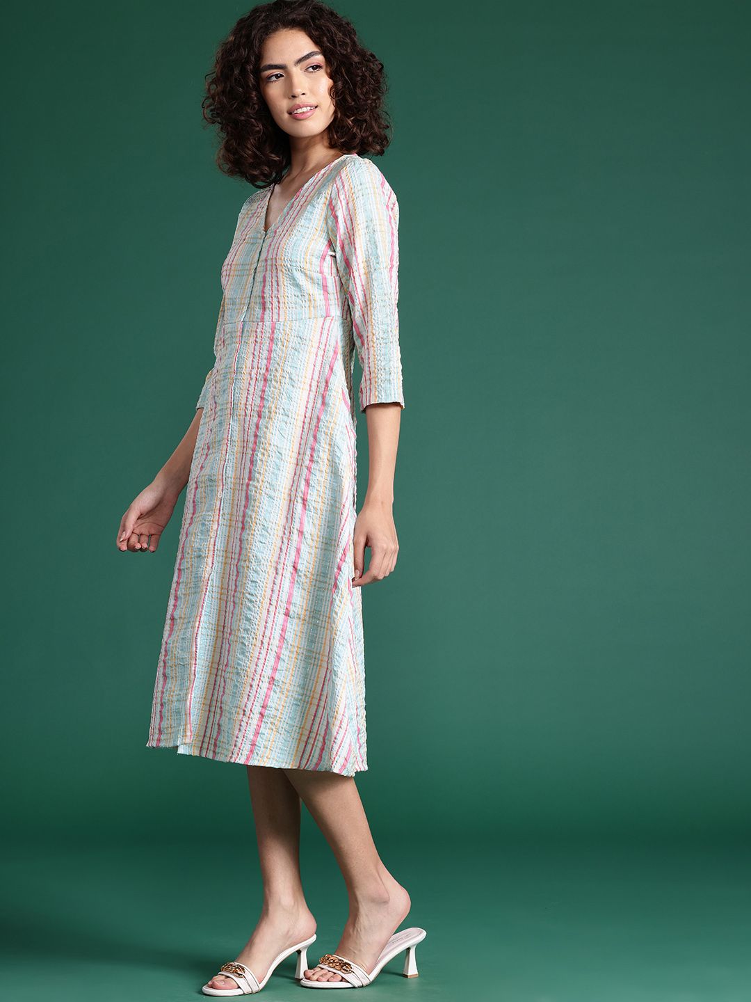 DressBerry Striped A-Line Midi Dress