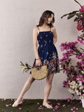 Berrylush Floral Printed Shoulder Straps Fit and Flare Mini Dress