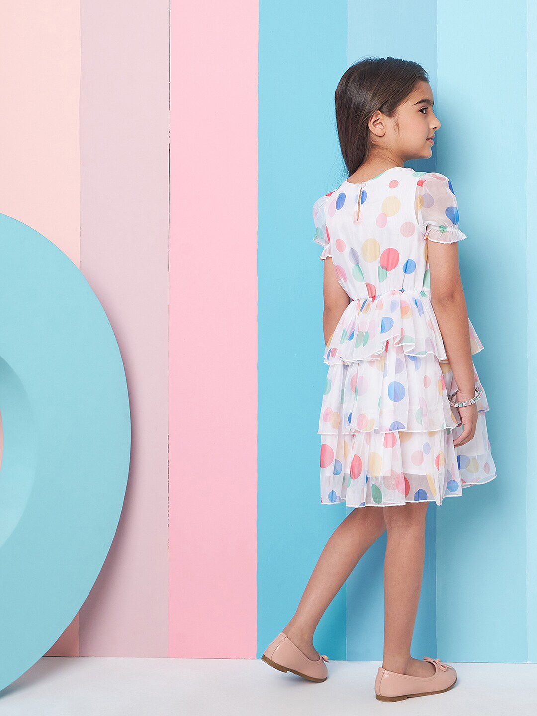 pspeaches Girls Geometric Printed Layered Fit & Flare Dress