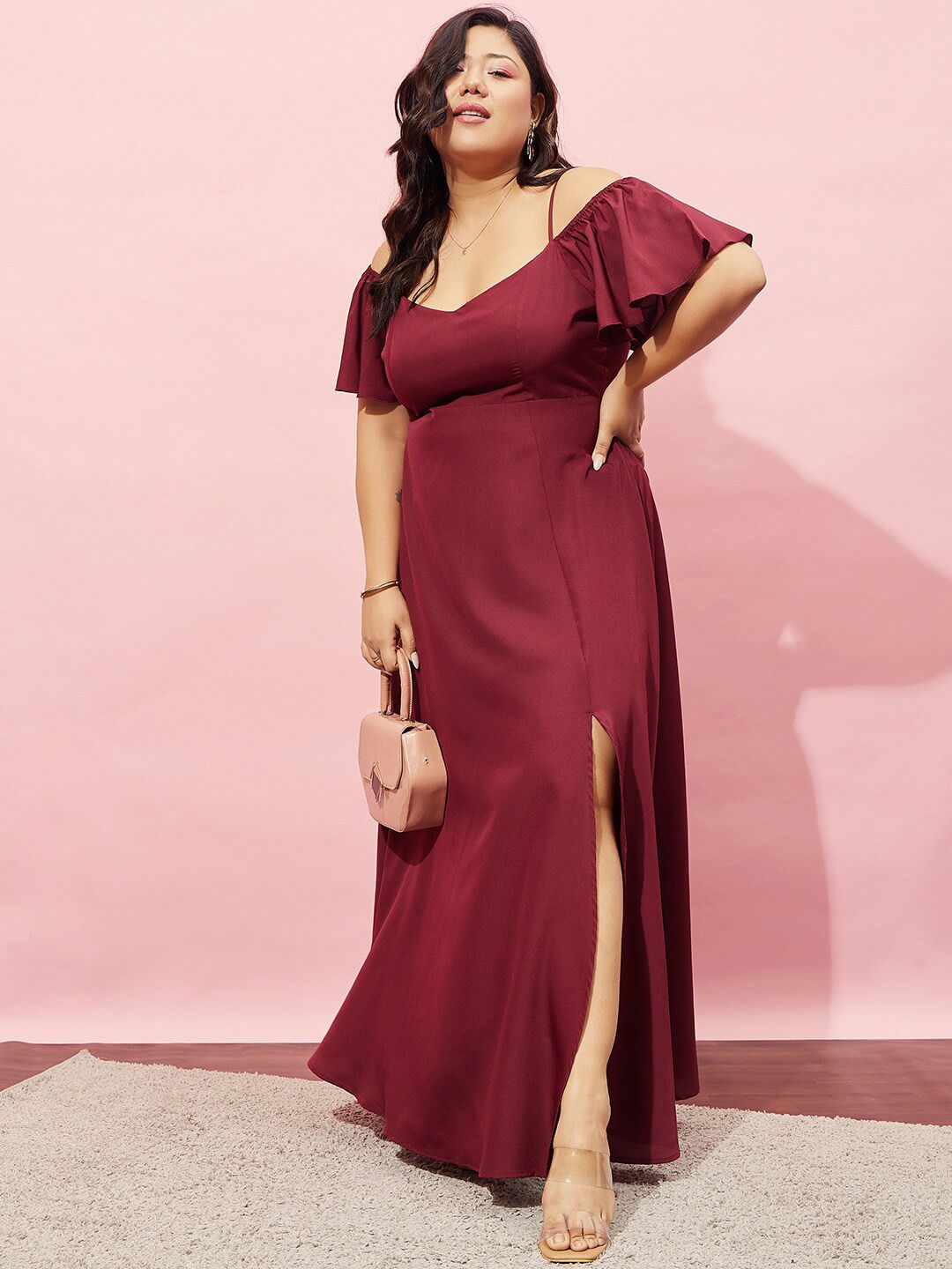 Berrylush Curve Cold Shoulder A-line Maxi Dress