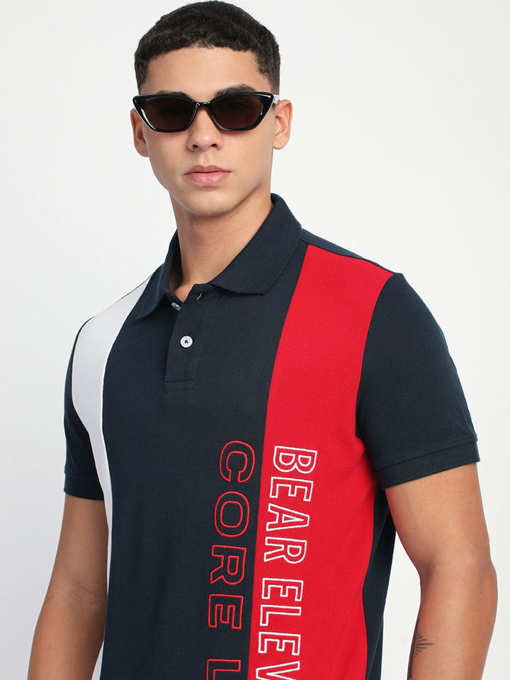 THE BEAR HOUSE Men Colourblocked Printed Polo Collar Cotton Slim Fit T-Shirt