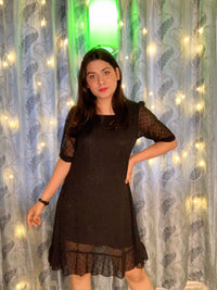 SASSAFRAS Black Self Design Dobby Weave A-Line Dress