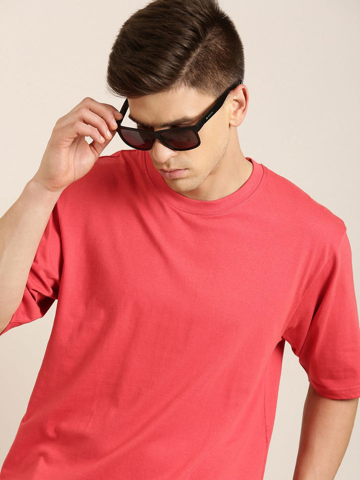 Difference of Opinion Men Coral Pure Cotton Drop-Shoulder Oversized Fit T-shirt