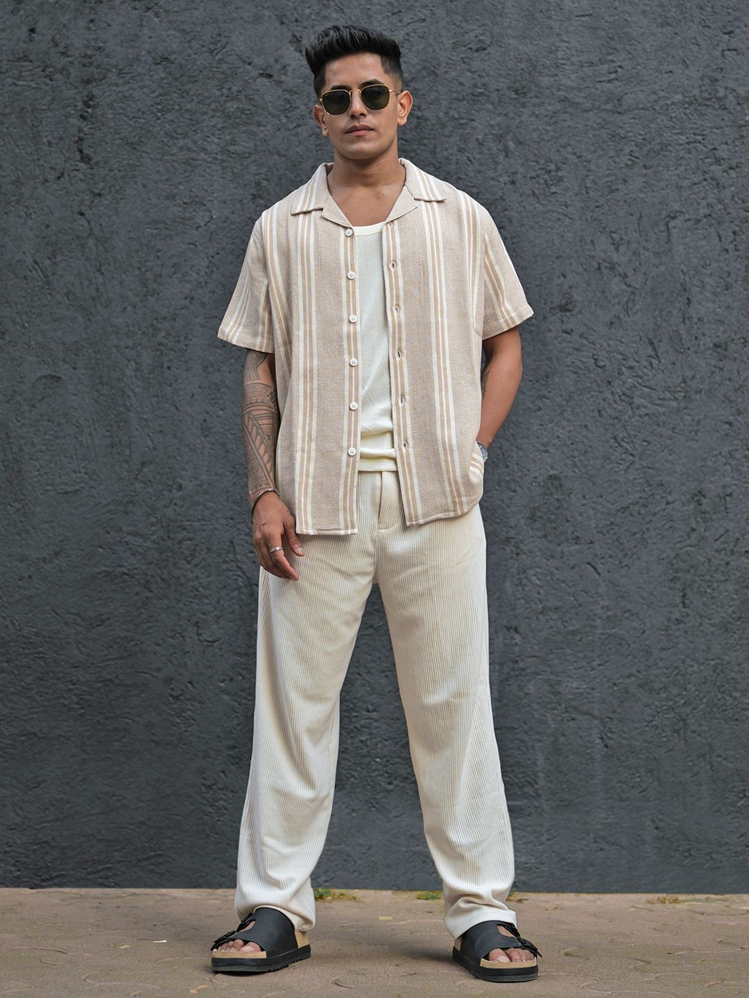 Powerlook Men Striped Cuban Collar Casual Shirt