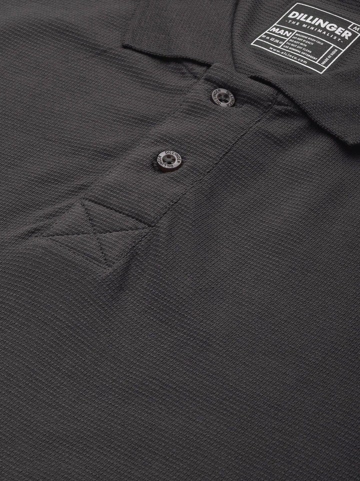 DILLINGER Men Solid Honeycomb Structure Oversized Cotton Polo T-Shirt