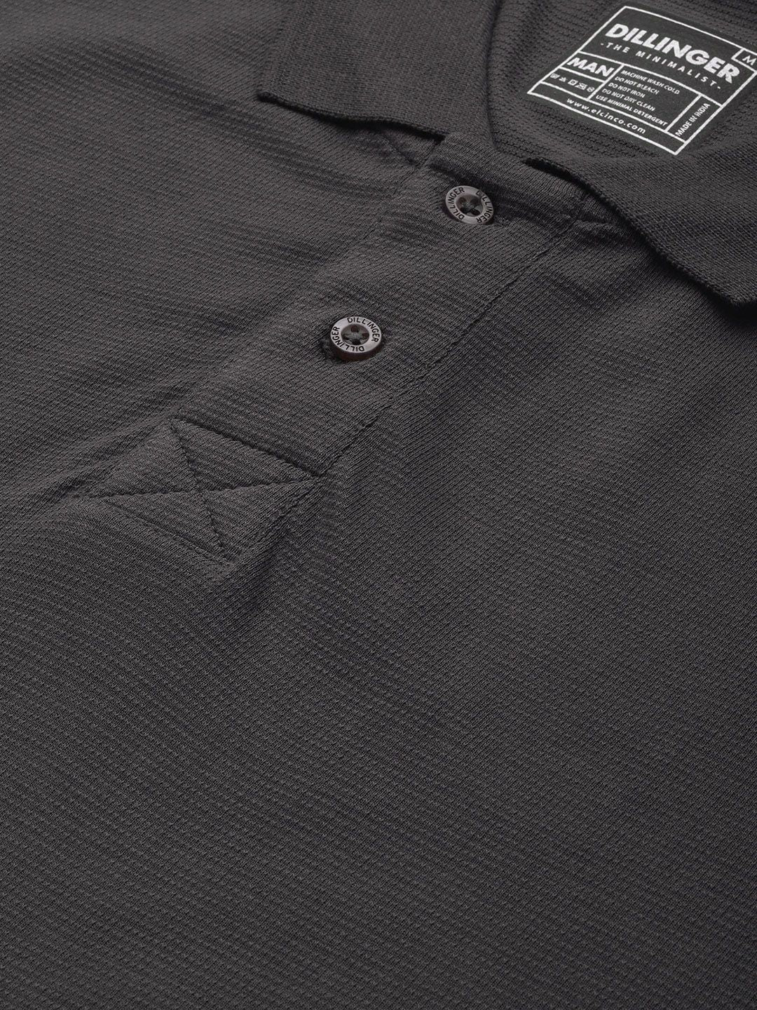 DILLINGER Men Solid Honeycomb Structure Oversized Cotton Polo T-Shirt