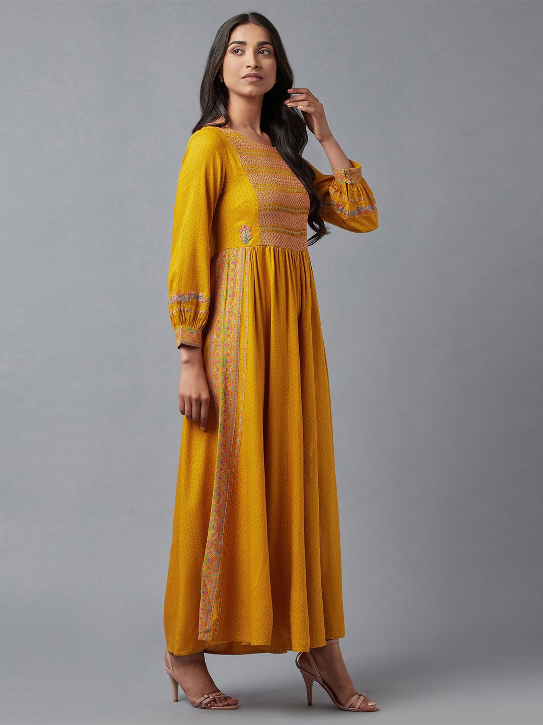 W Women Yellow & Blue Printed Ethnic Basic Jumpsuit