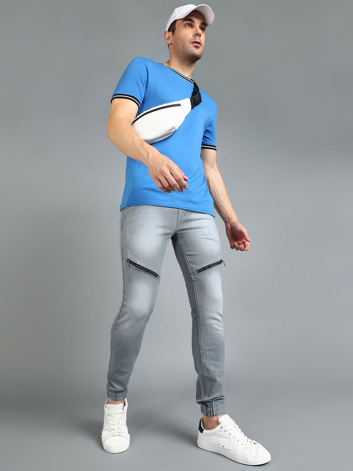 Urbano Fashion Men Grey Jogger Mid-Rise Slash Knee Stretchable Jogger Jeans
