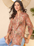KALINI Print Mandarin Collar Top