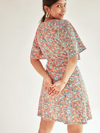 The Label Life V-Neck Floral Print Flared Sleeve Dress