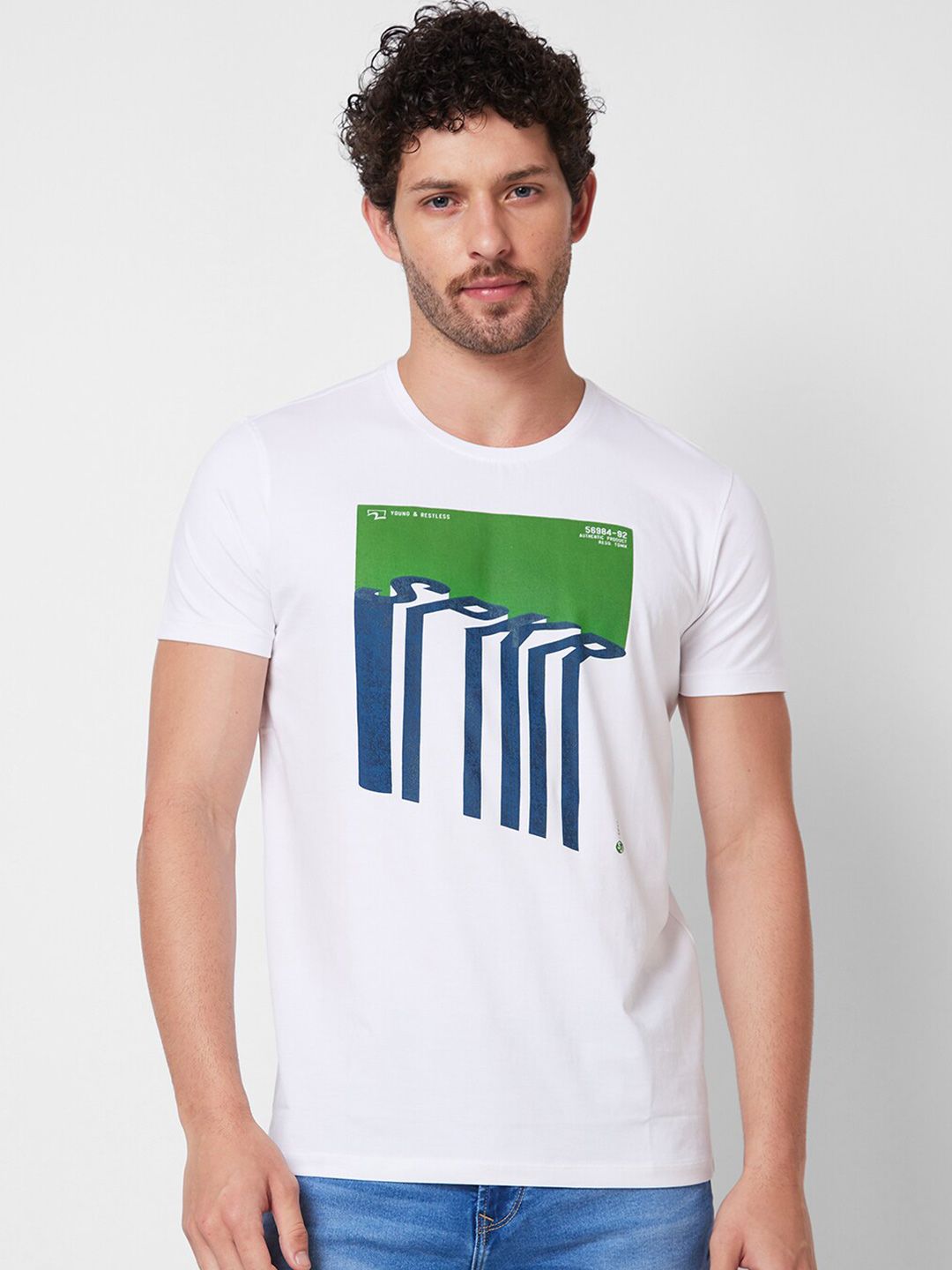 SPYKAR Graphic Printed Round Neck Cotton Slim Fit T-shirt