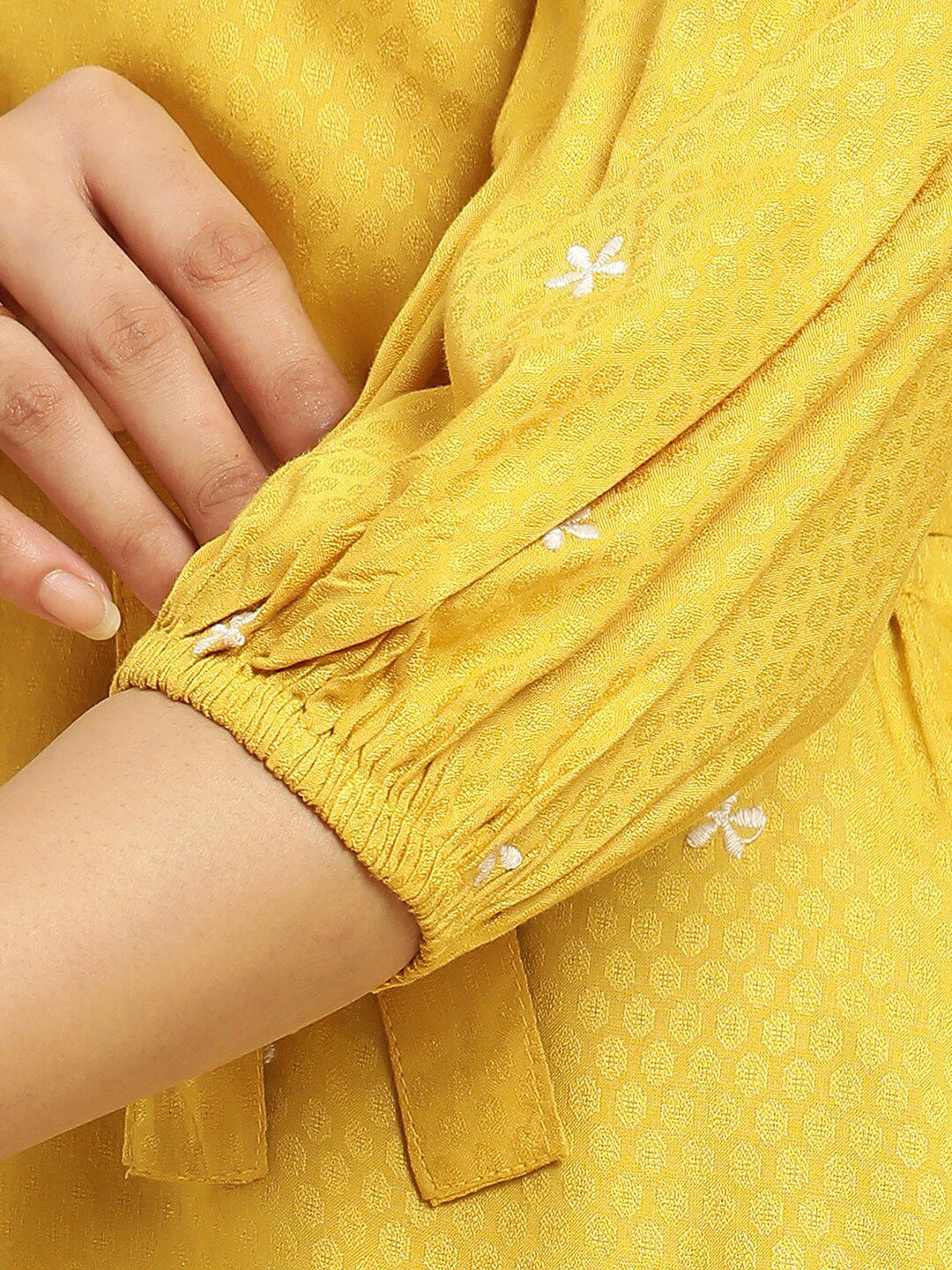 W Floral Embroidered Cinched Waist Top