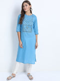 Vishudh Women Blue Ethnic Motifs Yoke Design Kurta