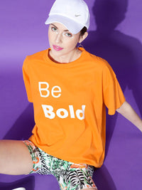 STREET 9 Women Orange Printed Oversized Pure Cotton Outdoor T-shirt