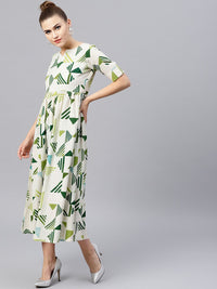 Gerua By Libas Women Off-White  Green Printed Maxi Dress