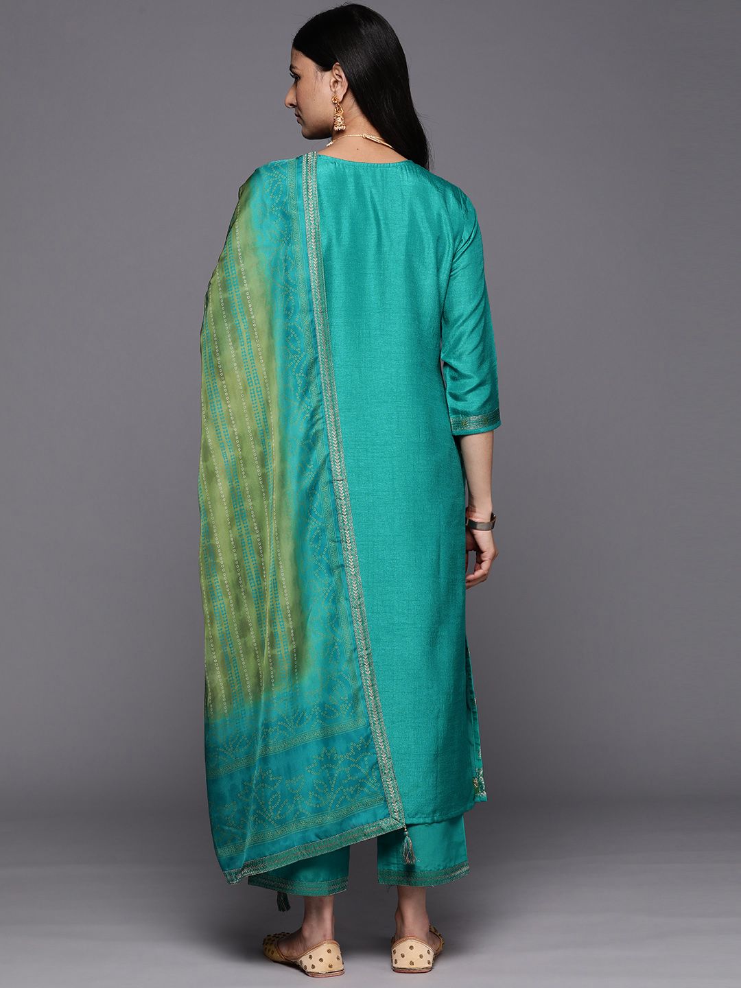 Libas Women Sea Green Floral Kurta with Trousers & With Dupatta