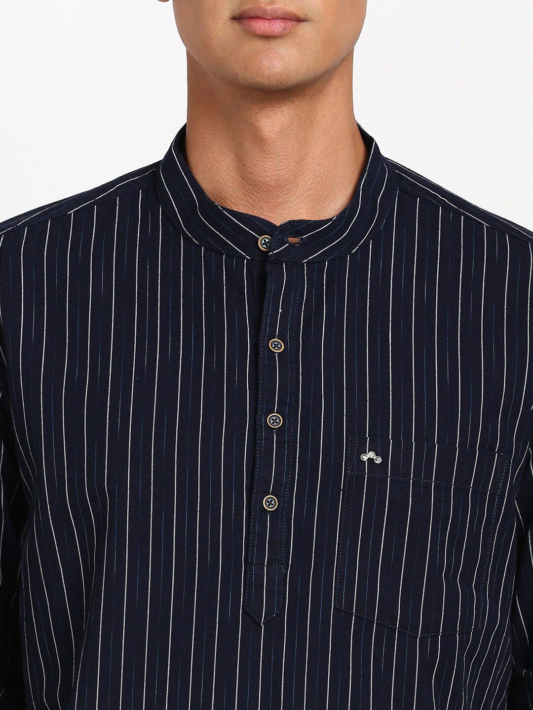 Turtle Striped Mandarin Collar Pure Cotton Kurta