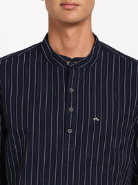Turtle Striped Mandarin Collar Pure Cotton Kurta