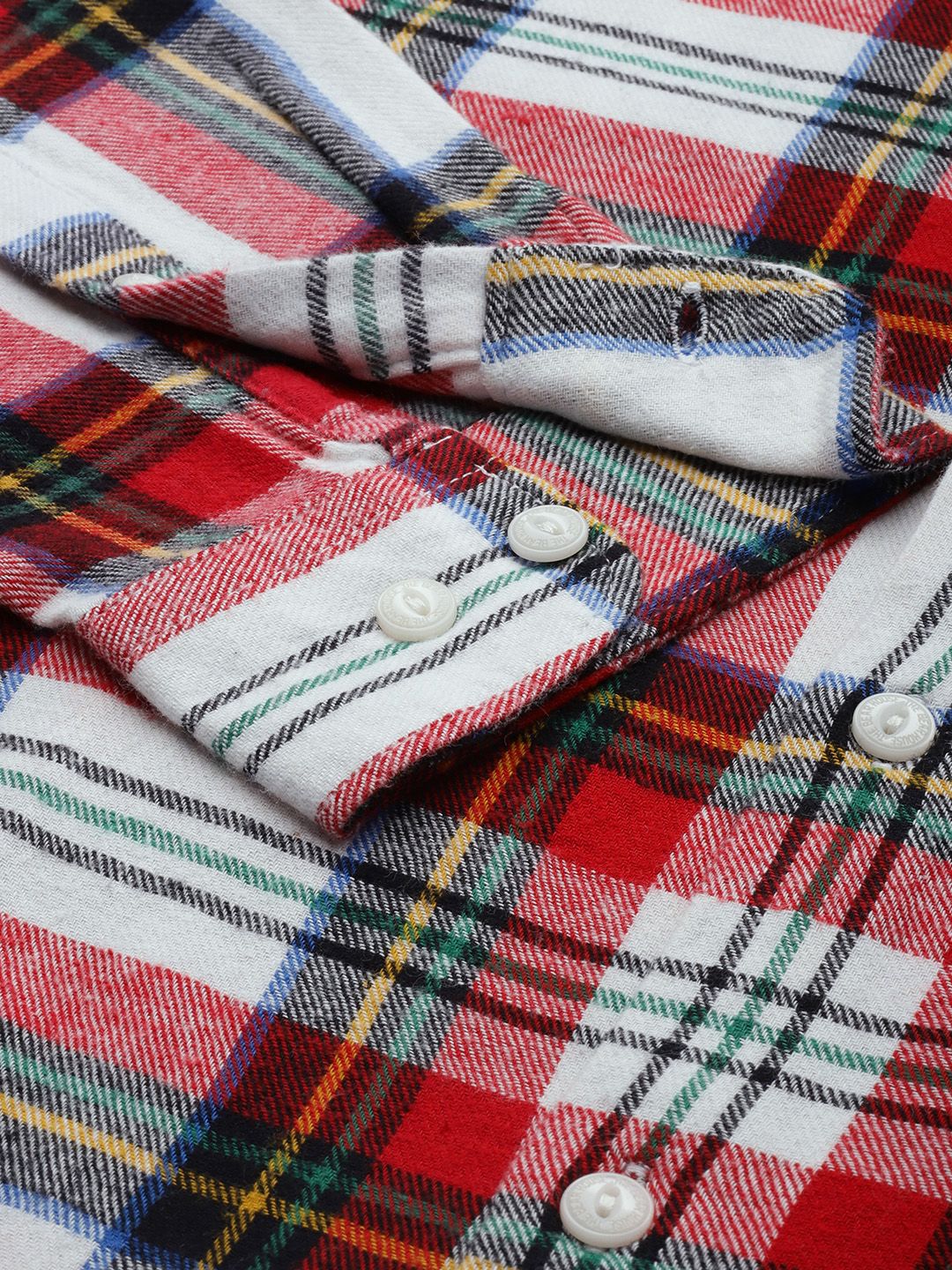 THE BEAR HOUSE Men White & Red Slim Fit Checked Cotton Flannel Casual Shirt