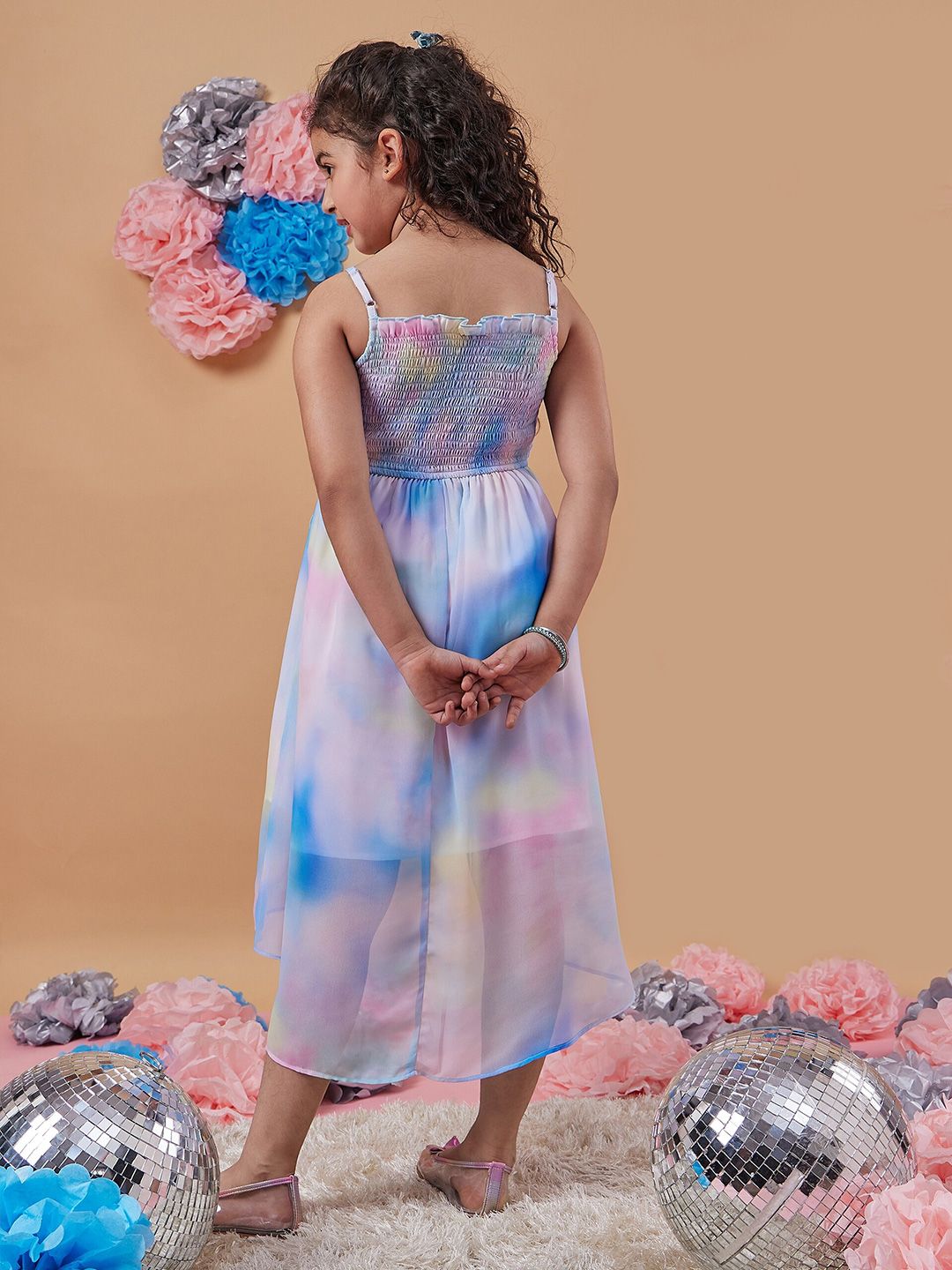 pspeaches Girls Tie & Dye Shoulder Strap Georgette Fit & Flare Midi Dress