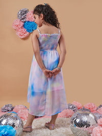 pspeaches Girls Tie & Dye Shoulder Strap Georgette Fit & Flare Midi Dress