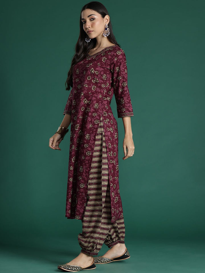 Indo Era Women Floral Printed Regular Pure Cotton Kurta with Salwar & With Dupatta