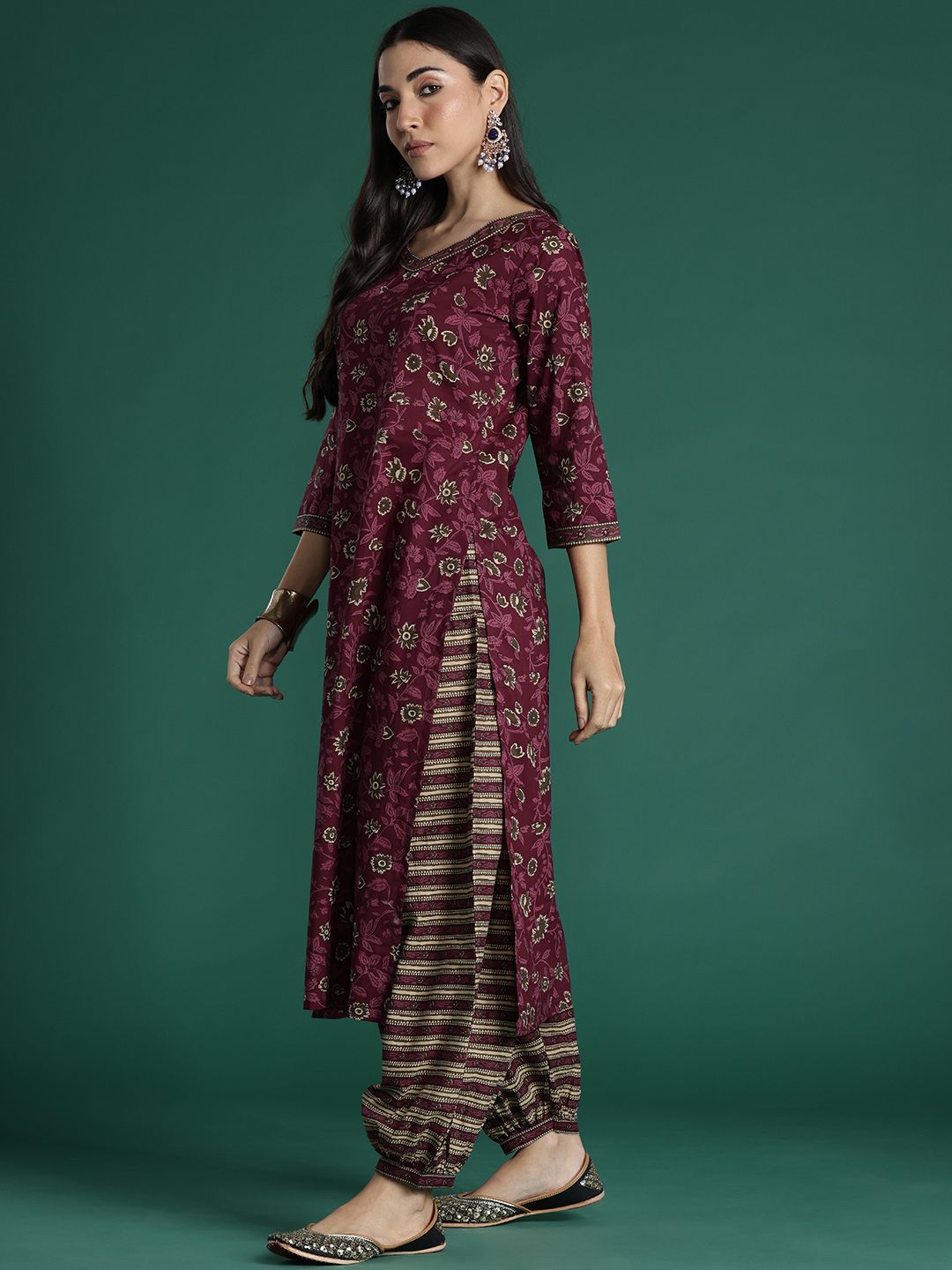 Indo Era Women Floral Printed Regular Pure Cotton Kurta with Salwar & With Dupatta