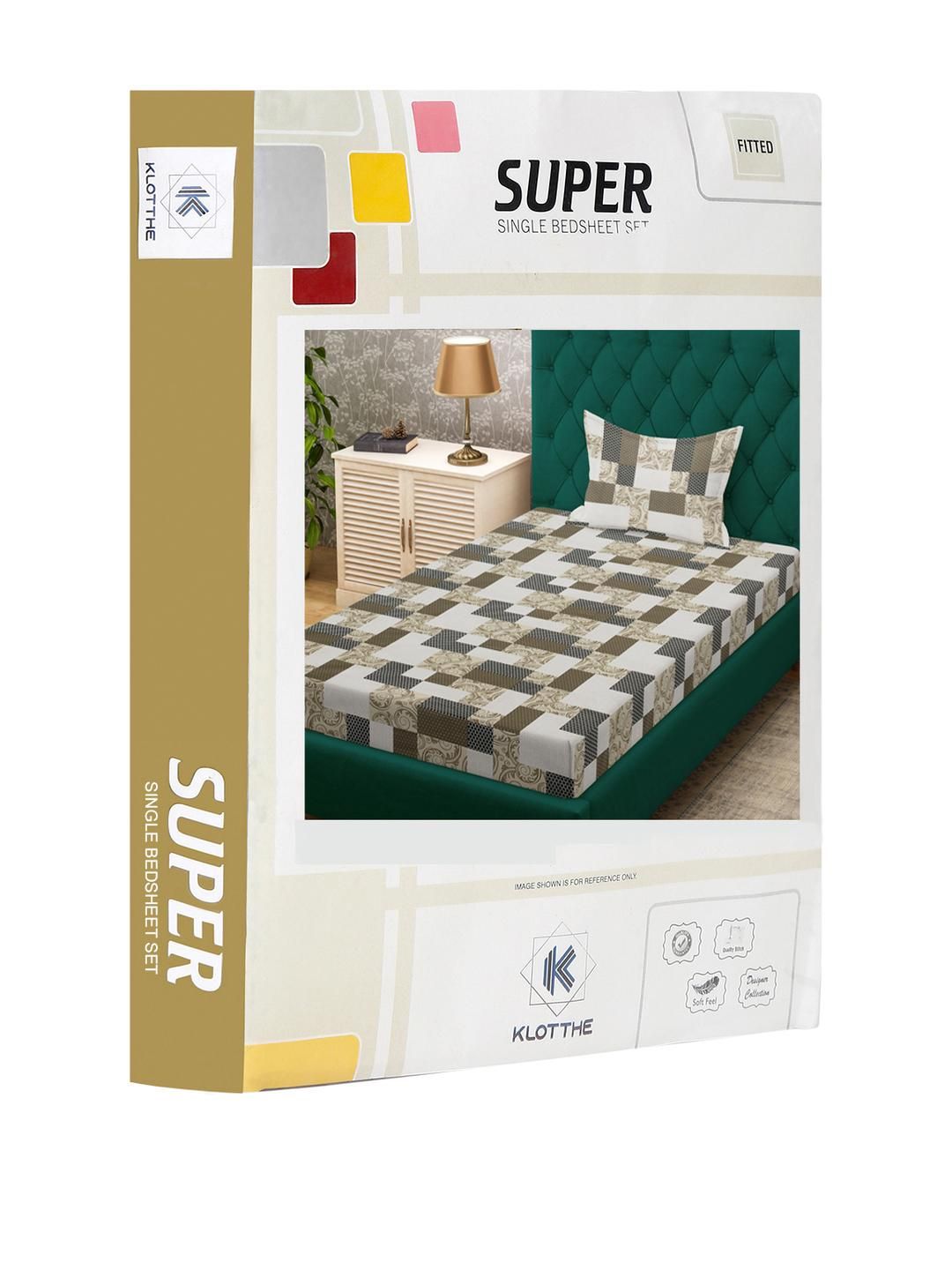 Klotthe Multi Geometric 400 TC Pure Cotton Fitted Single Bedsheet in Book Fold Packing