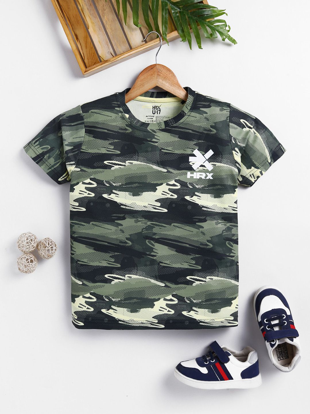 HRX by Hrithik Roshan Boys Camouflage Printed Rapid Dry Sports T-shirt