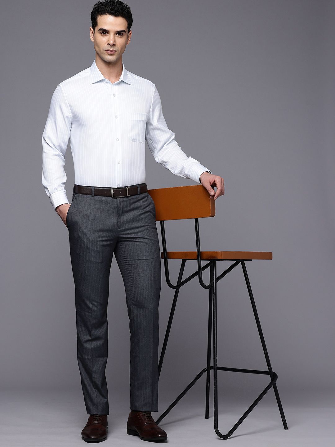 Raymond Men Striped Slim Fit Formal Trousers