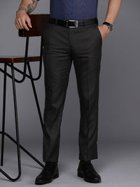 Raymond Men Textured Slim Fit Mid-Rise Formal Trousers