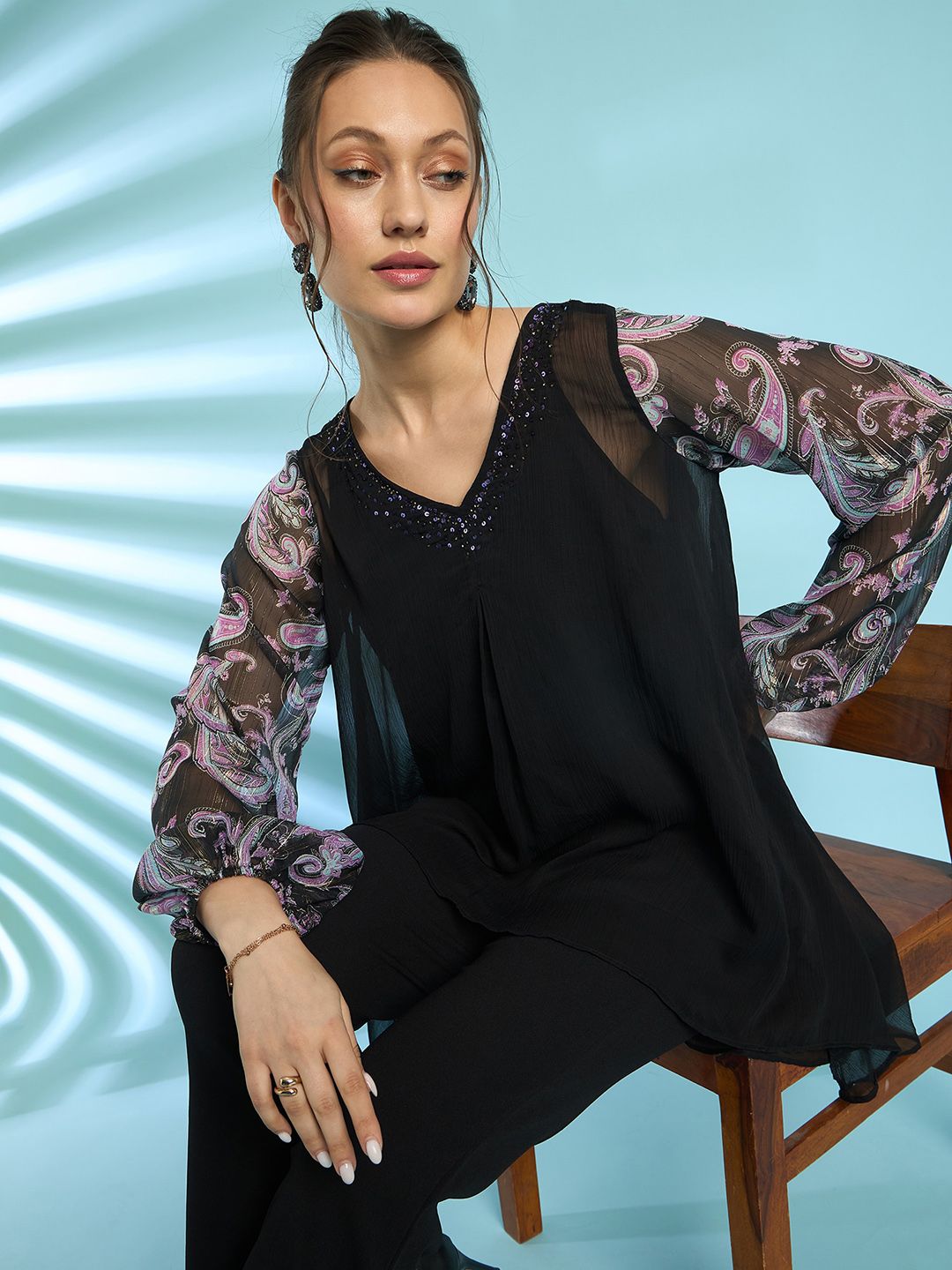 Antheaa Embellished Top With Trousers