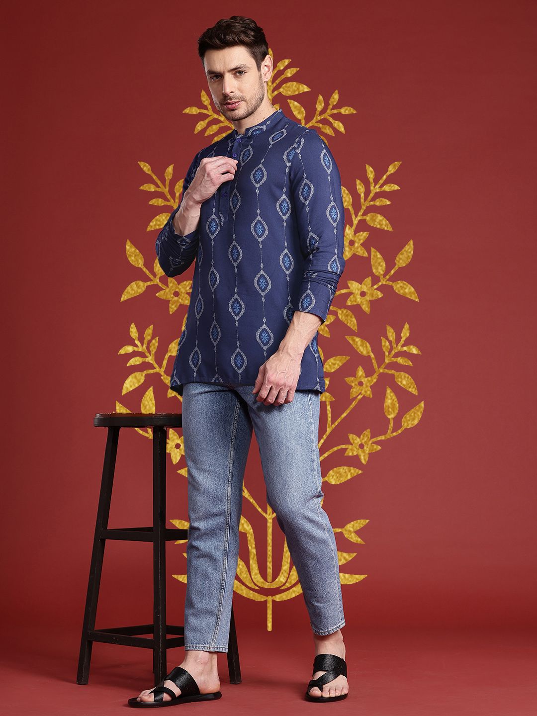 Anouk Mandarin Collar Ethnic Motifs Printed Kurta