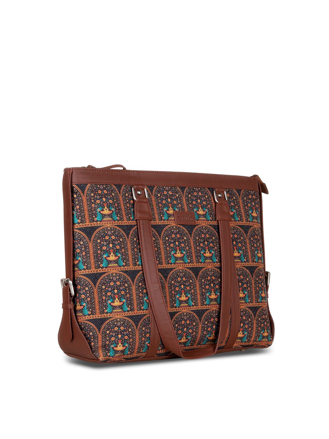 ZOUK Women Brown Ethnic Motifs Printed Structured Tote Bag