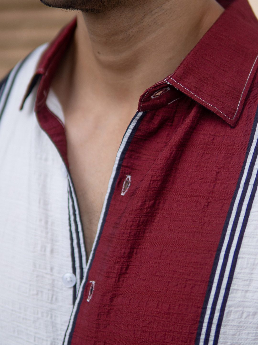 Powerlook Men Striped Spread Collar Lightweight Structure Casual Shirt