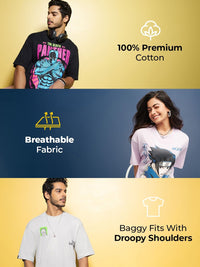 Bewakoof Graphic Printed Drop-Shoulder Sleeves Oversized Cotton T-shirt