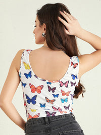 Berrylush Printed Round Neck Sleeveless Crop T-shirt