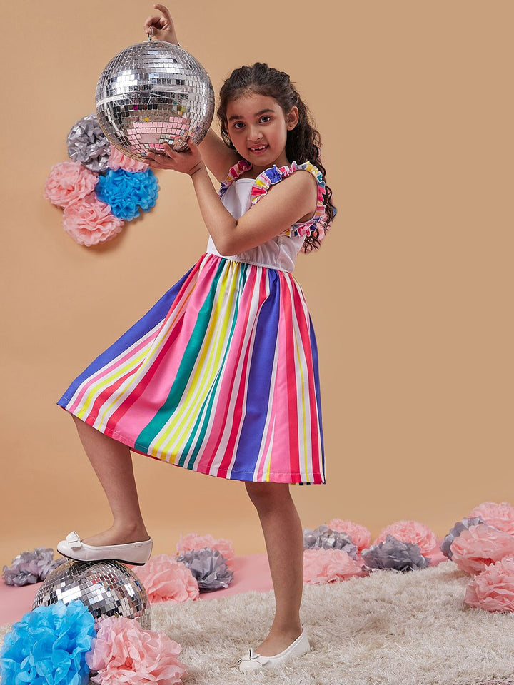 pspeaches Girls Striped Shoulder Straps Fit & Flare Dress