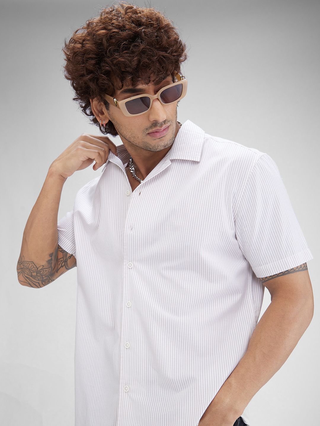 VASTRADO Men Striped Resort Collar Cotton Oversized Shirt