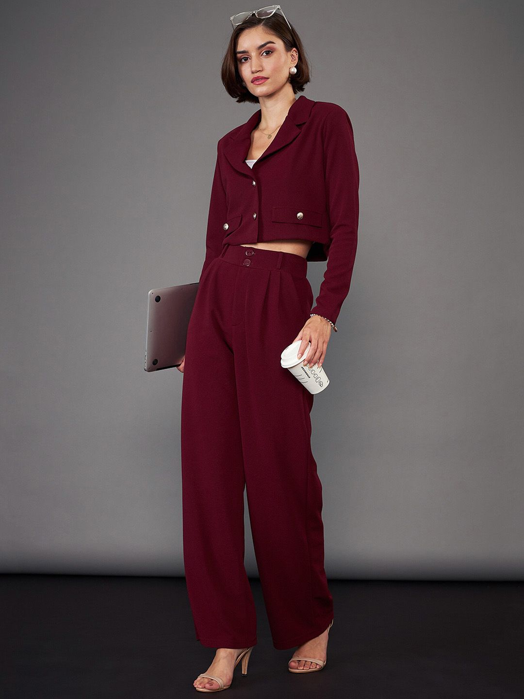 SASSAFRAS worklyf Notch Collar Crop Blazer With Trousers Co-Ords