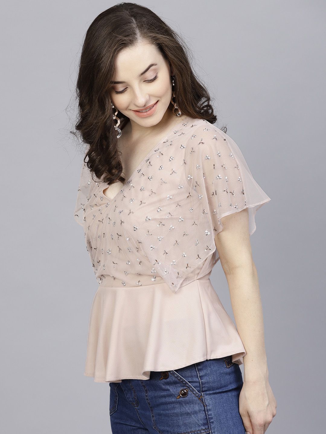 STREET 9 Dusty Rose Embellished Peplum Top