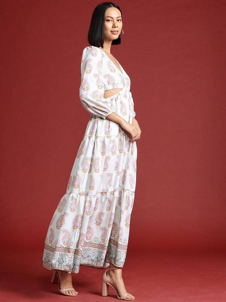 all about you Ethnic Motifs Print Cut-Out Maxi Dress
