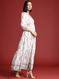 all about you Ethnic Motifs Print Cut-Out Maxi Dress