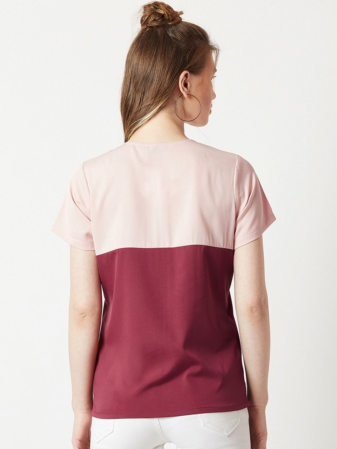 Miss Chase Women Maroon & Pink Colourblocked Top