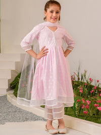 pspeaches Girls Ethnic Motifs Printed Regular Pure Cotton Kurta with Trousers & Dupatta