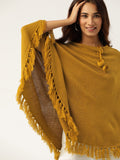 DressBerry Women Mustard Brown Self Design Poncho